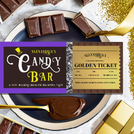 Small Personalized Candy Bar Golden Ticket Invitation Front View