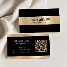 Small Personalized Elegant Brushed Gold Black Qr Code Business Invitations Front View