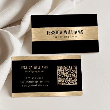 personalized elegant brushed gold black qr code business invitations