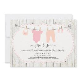 Small Personalized Girls Sip And See Invitation - Rustic Front View