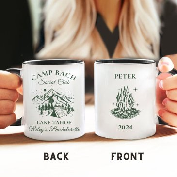 personalized modern camp bachelorette party coffee mug