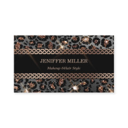 Small Personalized Trendy Leopard Black Gold Glitter   Business Invitations Front View