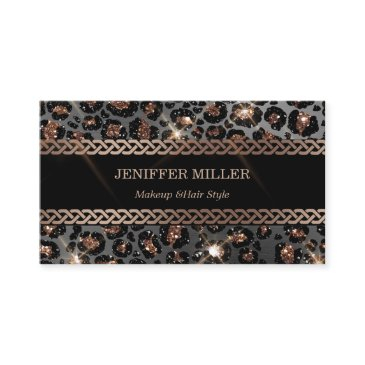 personalized trendy leopard black gold glitter   business invitations