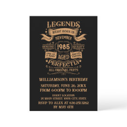 Small Personalized Vintage 40th Birthday Party Invitation Front View