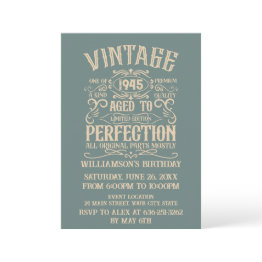 Small Personalized Vintage 80th Birthday Party Invitation Front View