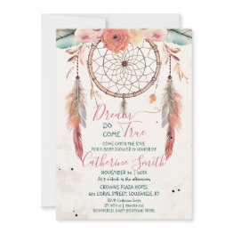 Small Personalized Watercolor Dreamcatcher Baby Shower Invitation Front View