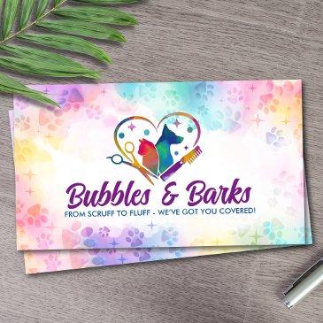 pet grooming services - watercolor art business invitations