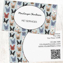 Small Pet Services French Bulldog Qr Code Business Invitations Front View