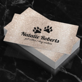 Small Pet Sitting Dog Paws Logo Modern Gold Glitter Business Invitations Front View