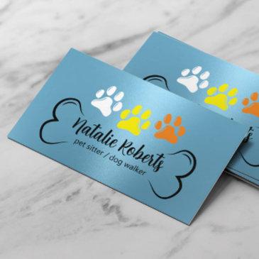 pet sitting dog walker cute color paws modern blue business invitations