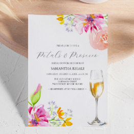 Small Petals And Prosecco Bridal Shower Invitations Front View