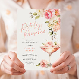 Small Petals And Prosecco Pink Floral Bridal Shower Invitation Front View