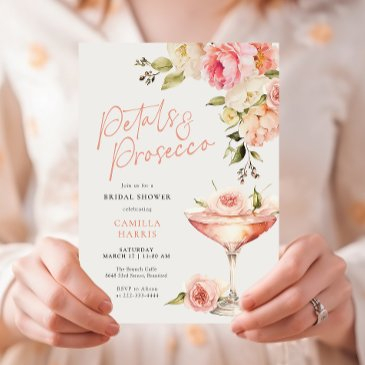 petals and prosecco pink floral bridal shower invitation