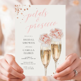 Small Petals And Prosecco Script Blush Bridal Shower Invitation Front View
