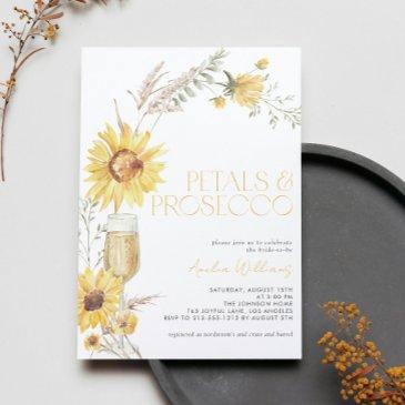 petals & prosecco boho sunflower bridal shower invitation
