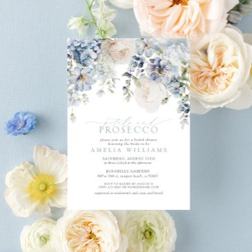 petals & prosecco dusty blue floral bridal shower invitation