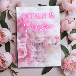 Small Petals & Prosecco Pink Neon Floral Bridal Shower Invitation Front View