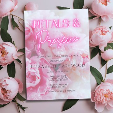 petals & prosecco pink neon floral bridal shower invitation