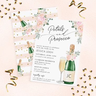 petals & prosecco sparkling wine bridal shower invitation