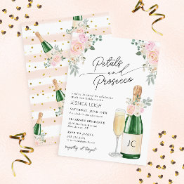 Small Petals & Prosecco Sparkling Wine Bridal Shower Invitation Front View