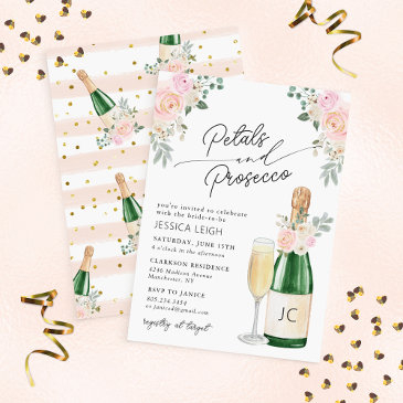 petals & prosecco sparkling wine bridal shower invitation