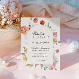 Small Petals & Prosecco Spring Flowers Bridal Shower Invitation Front View