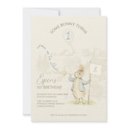Small Peter The Rabbit Beatrix Some Bunny 1st Birthday Invitation Front View
