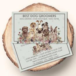 Small Petsitter Dogs Sitting Flowers Veterinary Retro Business Invitations Front View