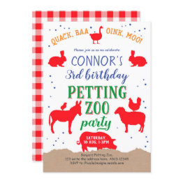 Small Petting Zoo, Boy, Banyard Farm Animal Birthday Invitation Front View