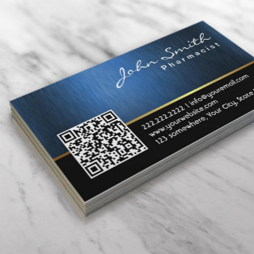 pharmacist navy blue qr code professional business invitations