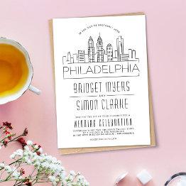 Small Philadelphia Wedding | Stylized Skyline Invitation Front View