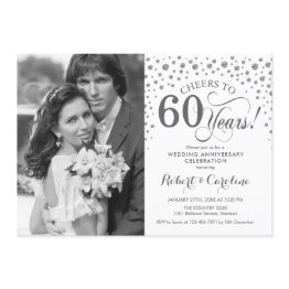 Small Photo 60th Wedding Anniversary - Silver White Invitation Front View