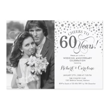 photo 60th wedding anniversary - silver white invitation