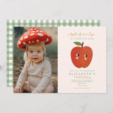 photo apple of our eye one birthday invitation