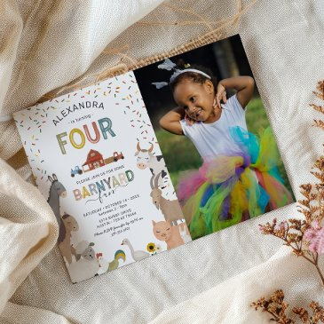 photo barnyard farm 4th birthday invitation