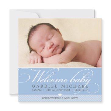 photo birth announcement lovely script type blue