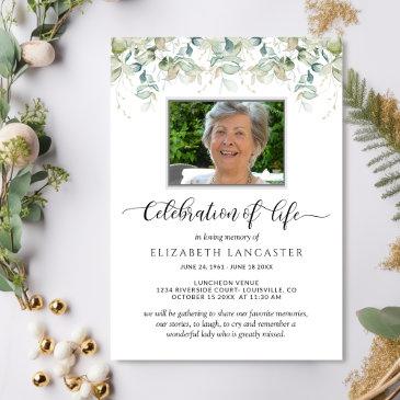 photo celebration of life, greenery funeral invite