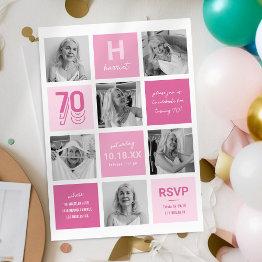 Small Photo Collage Modern Pink 70th Birthday Invitation Front View