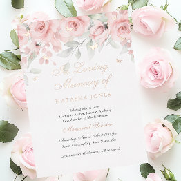 Small Photo Floral Butterfly Pink Memorial Service Foil Invitation Front View