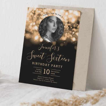 photo gold hollywood lights sweet 16 party invitation