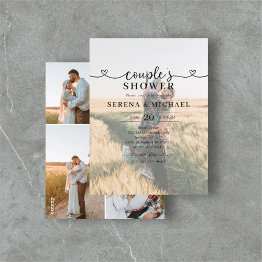 Small Photo Heart Calligraphy Couples Shower Postinvitations Front View