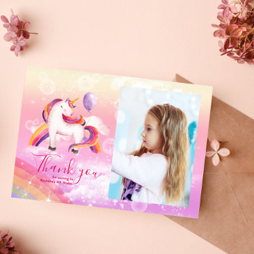 photo magical unicorn rainbow birthday party thank you invitations