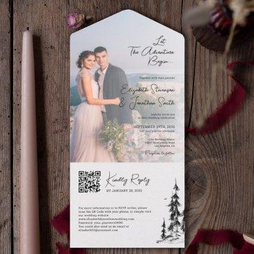 photo mountain forest modern qr code rsvp wedding all in one invitation
