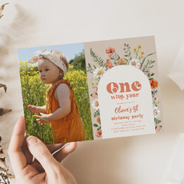 Small Photo One Wild Year Birthday Invitation Front View