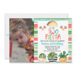 Small Photo Potted Cactus Time Two Fiesta Birthday Invitation Front View