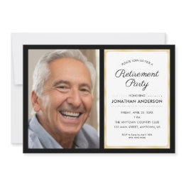 Small Photo Retirement Party | Black And Gold Invitation Front View