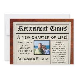 Small Photo Retirement Party Fun Newspaper Invitation Front View