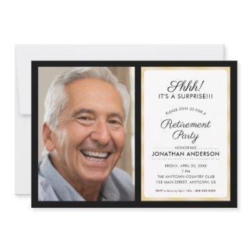photo surprise retirement party | black and gold invitation