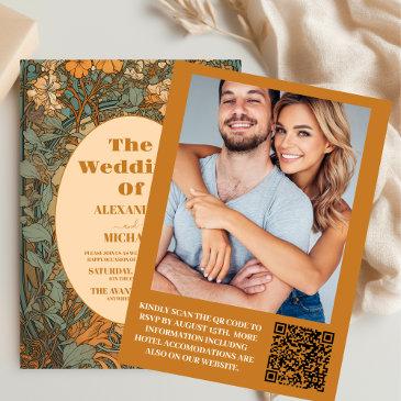 photo terracotta floral art nouveau wedding invitation