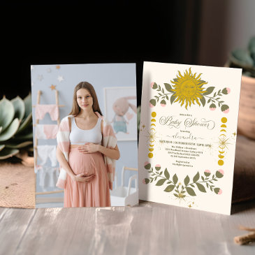 photo vintage celestial botanical baby shower invitation